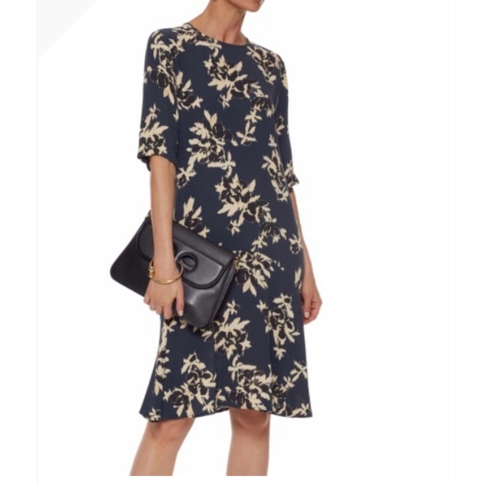 Ganni St Pierre Crepe Floral Shift Dress Navy Size 38 US 6 1662